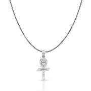 14K Gold Communion Cross Charm Pendant with 0.9mm Wheat Chain Necklace