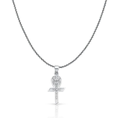 14K Gold Communion Cross Charm Pendant with 0.9mm Wheat Chain Necklace
