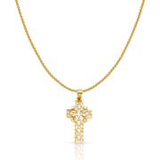 14K Gold Cross with Holy Spirit Dove Charm Pendant with 0.9mm Wheat Chain Necklace