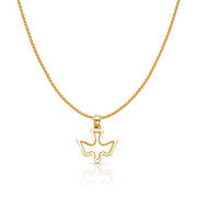 14K Gold Holy Spirit Dove Charm Pendant with 0.9mm Wheat Chain Necklace