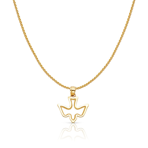 14K Gold Holy Spirit Dove Charm Pendant with 0.9mm Wheat Chain Necklace