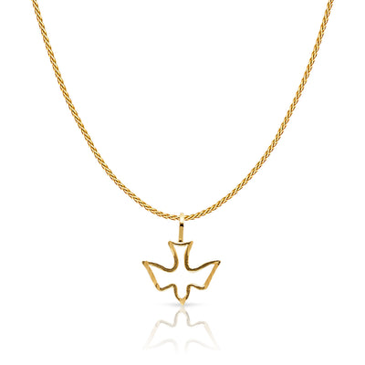 14K Gold Holy Spirit Dove Charm Pendant with 0.9mm Wheat Chain Necklace