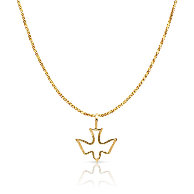 14K Gold Holy Spirit Dove Charm Pendant with 0.9mm Wheat Chain Necklace