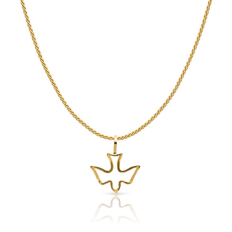 14K Gold Holy Spirit Dove Charm Pendant with 0.9mm Wheat Chain Necklace