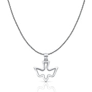 14K Gold Holy Spirit Dove Charm Pendant with 0.9mm Wheat Chain Necklace