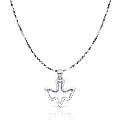 14K Gold Holy Spirit Dove Charm Pendant with 0.9mm Wheat Chain Necklace