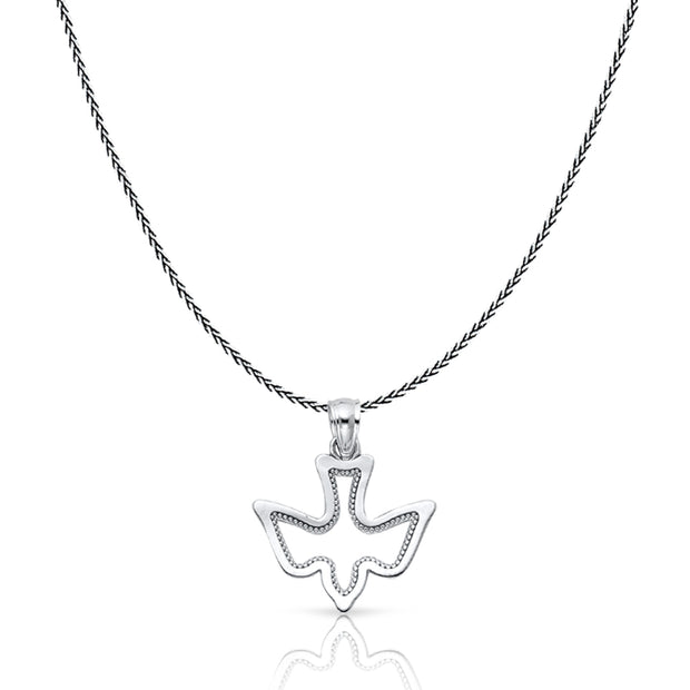 14K Gold Holy Spirit Dove Charm Pendant with 0.9mm Wheat Chain Necklace