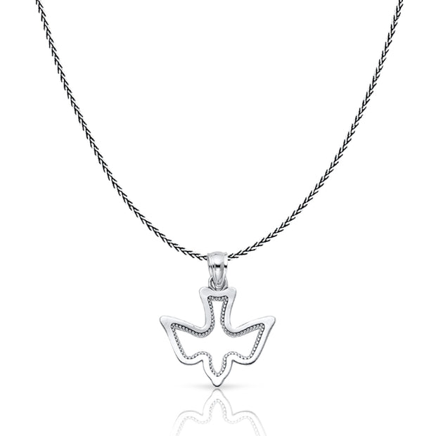 14K Gold Holy Spirit Dove Charm Pendant with 0.9mm Wheat Chain Necklace