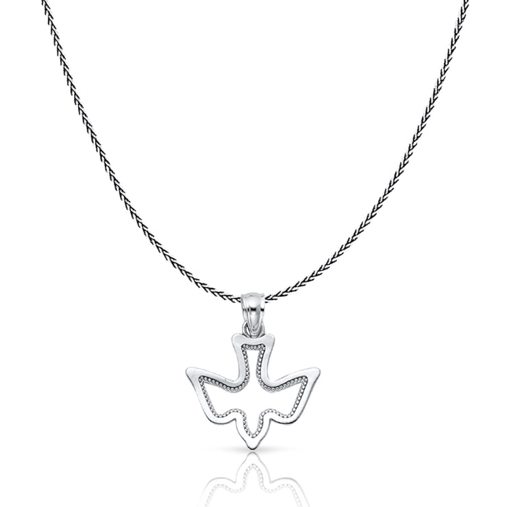 14K Gold Holy Spirit Dove Charm Pendant with 0.9mm Wheat Chain Necklace