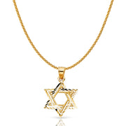 14K Gold Star of David Charm Pendant with 1.1mm Wheat Chain Necklace