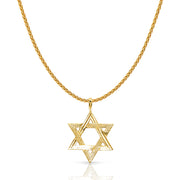 14K Gold Star of David Charm Pendant with 1.1mm Wheat Chain Necklace