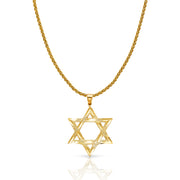 14K Gold Star of David Charm Pendant with 1.4mm Round Wheat Chain Necklace