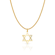 14K Gold Star of David Charm Pendant with 1.1mm Wheat Chain Necklace