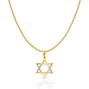 14K Gold Star of David Charm Pendant with 0.9mm Wheat Chain Necklace