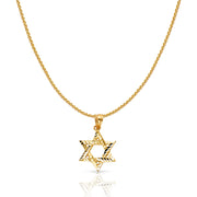 14K Gold Star of David Charm Pendant with 0.9mm Wheat Chain Necklace