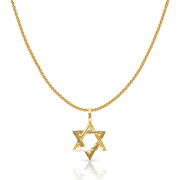 14K Gold Star of David Charm Pendant with 0.9mm Wheat Chain Necklace