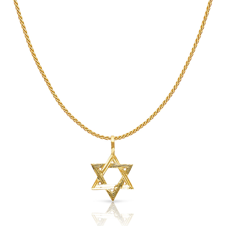 14K Gold Star of David Charm Pendant with 0.9mm Wheat Chain Necklace