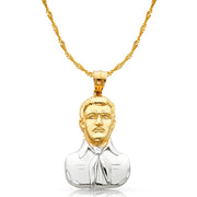 14K Gold Malverde Sinaloa Charm Pendant with 1.8mm Singapore Chain Necklace