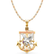 14K Gold Eagle Anchor Charm Pendant 4.8mm Valentino Star Diamond Cut Chain