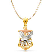 14K Gold Eagle Anchor Charm Pendant with 4.9mm Hollow Cuban Chain Necklace