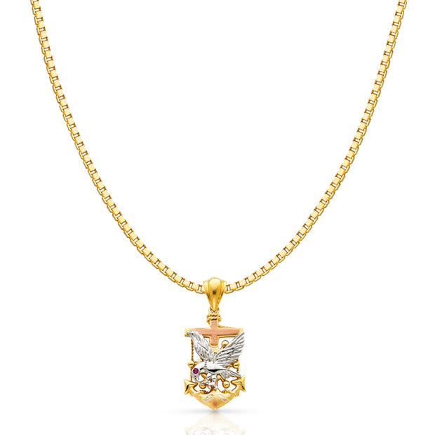 14K Gold Eagle Anchor Charm Pendant with 1.2mm Box Chain Necklace
