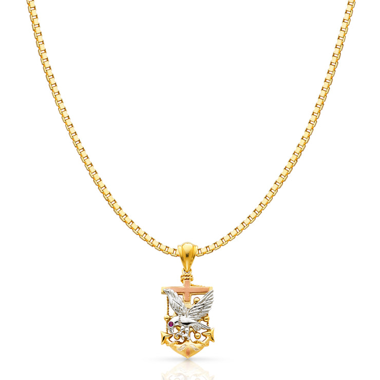 14K Gold Eagle Anchor Charm Pendant with 1.2mm Box Chain Necklace