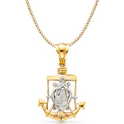 14K Gold Guadalupe Charm Pendant with 4.9mm Hollow Cuban Chain Necklace