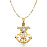 14K Gold Crucifix Anchor Charm Pendant with 4.9mm Hollow Cuban Chain Necklace