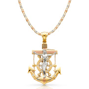 14K Gold Religious Crucifix Anchor Charm Pendant 4.8mm Valentino Star Diamond Cut Chain