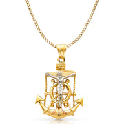 14K Gold Crucifix Anchor Charm Pendant with 4.9mm Hollow Cuban Chain Necklace