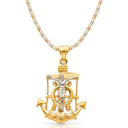 14K Gold Religious Crucifix Anchor Charm Pendant 4.8mm Valentino Star Diamond Cut Chain