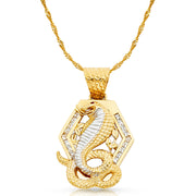 14K Gold CZ Viper Snake Charm Pendant with 1.8mm Singapore Chain Necklace