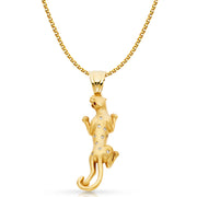 14K Gold CZ Puma Charm Pendant with 2mm Flat Open Wheat Chain Necklace