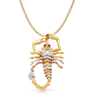 14K Gold Scorpion Charm Pendant with 4.9mm Hollow Cuban Chain Necklace
