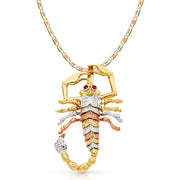 14K Gold Scorpion Charm Pendant with 4.8mm Valentino Star Diamond Cut Chain Necklace