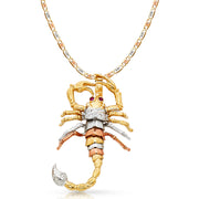 14K Gold Scorpion Charm Pendant with 4.2mm Valentino Star Diamond Cut Chain Necklace