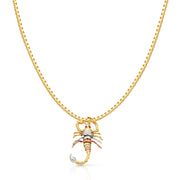 14K Gold Scorpion Charm Pendant with 1.2mm Box Chain Necklace