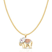 14K Gold CZ Elephant Charm Pendant with 1.2mm Box Chain Necklace