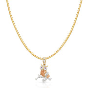 14K Gold CZ Owl Charm Pendant with 1.2mm Box Chain Necklace