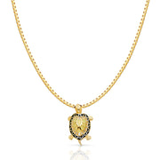 14K Gold Turtle Charm Pendant with 1.2mm Box Chain Necklace