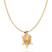 14K Gold CZTurtle Charm Pendant with 1.2mm Box Chain Necklace