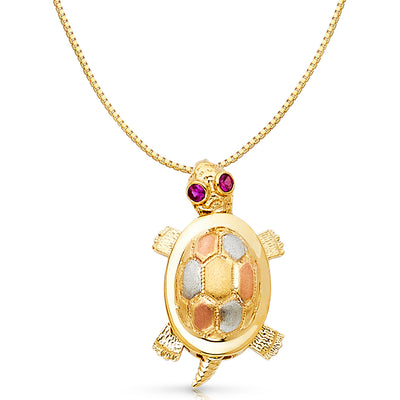 14K Gold Turtle Charm Pendant with 0.8mm Box Chain Necklace