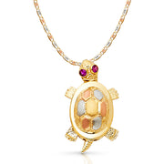 14K Gold Turtle Charm Pendant with 2.6mm Valentino Star Diamond Cut Chain Necklace