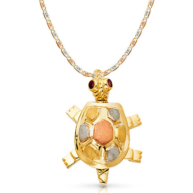 14K Gold Turtle Charm Pendant with 2.6mm Valentino Star Diamond Cut Chain Necklace