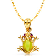 14K Gold Frog Charm Pendant with 2.3mm Figaro 3+1 Chain Necklace