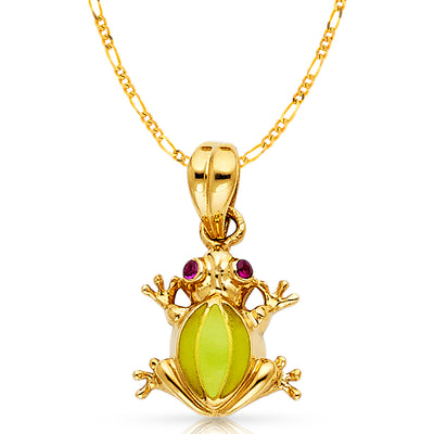14K Gold Frog Charm Pendant with 2.3mm Figaro 3+1 Chain Necklace