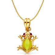 14K Gold Frog Charm Pendant with 1.5mm Flat Open Wheat Chain Necklace