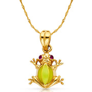 14K Gold Frog Charm Pendant with 1.2mm Singapore Chain Necklace