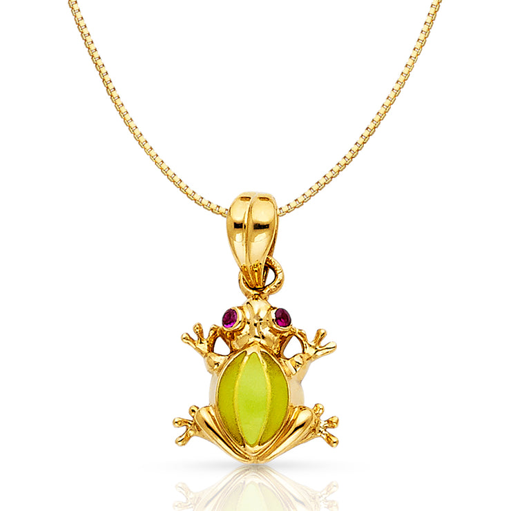 14K Gold Frog Charm Pendant with 0.8mm Box Chain Necklace