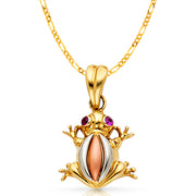 14K Gold Frog Charm Pendant with 2.3mm Figaro 3+1 Chain Necklace